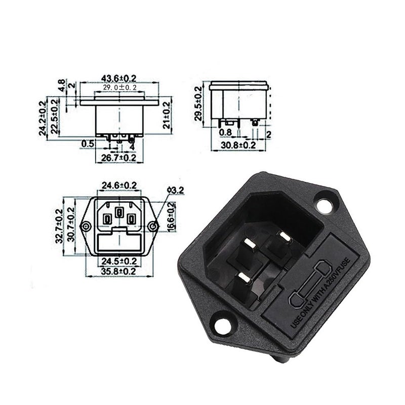 ZYAMY 4PCS IEC320 Installation Inlet Module Plug C14 Power Connector Socket AC 250V 10A 3-pin Panel Mount Adapter for Computer Host Monitor Socket Fuse Holder - Image 2
